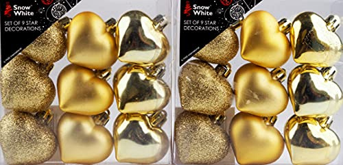 BWG Set Of 18 Gold Love Hearts Baubles - Christmas Tree Decoration