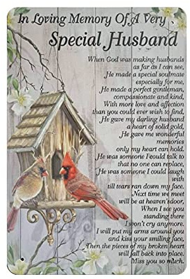 Metall-Blechschild in Loving Memory Of A Very Special Husband - Cardinal Bird Artwork Poster Iron Painting Outdoor Sign Vintage Plaque Poster Höhle Garage Pub Bar Küche Home Decoration 30,5 x 20,3 cm