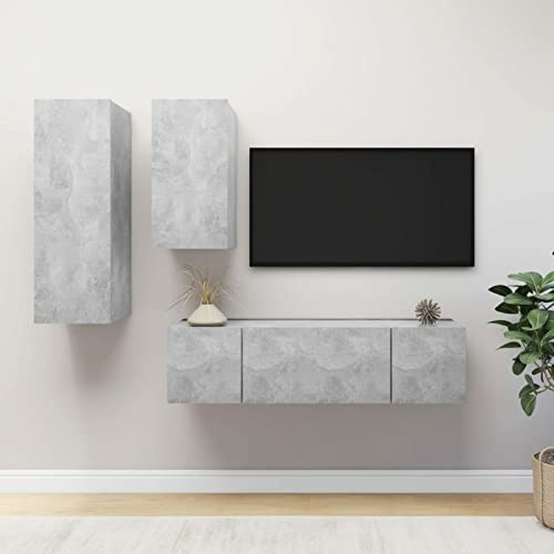 Susany Set Mobile TV 4 Pezzi, Mobili Porta TV a Parete, Attrezzata da Soggiorno, Grigio Cemento in Truciolato