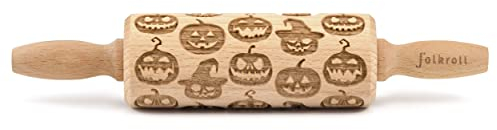 Folkroll Teigrolle Halloween Kürbis, junior, 23 cm, Nudelholz, Prägerolle, Muster, Motiv, Rolle, Buchenholz, 334058