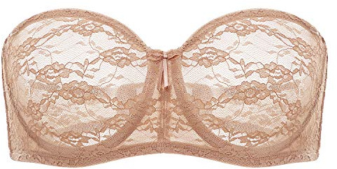 DOBREVA Donna Reggiseno Senza Spalline Pizzo | Senza Imbottitura, con Ferretto, Sexy, Trasparente, Spalline Removibili