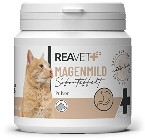 ReaVET Magenmild Pulver für Katzen 50g – Unterstützt Verdauung, bindet Magensäfte & Säuren, harmonisiert Magen Darm Aktivität, Magenschutz Katze als Naturprodukt