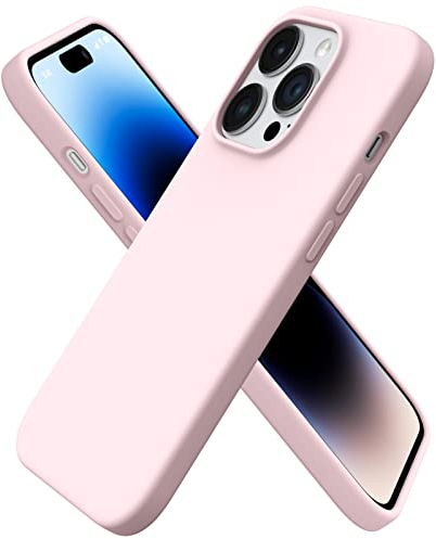 ORNARTO Cover per iPhone 14 Pro Silicone 6.1 Pollici, Custodia Compatibile con iPhone 14 Pro Cover, Morbido Silicone Liquido Protezione, in Gomma Gel Morbida con Fodera in Microfibra-Rosa Creta