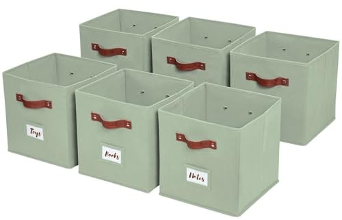 DECOMOMO Aufbewahrungswürfel, 33 x 33 x 33 cm, Aufbewahrungswürfel mit Etiketten, Stoff-Organizer (33 cm, 6 Stück, Salbeigrün)