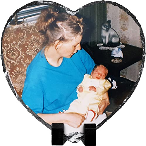 Personalised Photo Slate Plaque with Display Stand - 20cm Heart