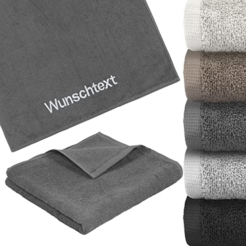 LIQUISIGN Duschtuch mit Name Wunschtext Bestickt | Personalisiertes Handtuch 70 x 140 cm | Duschtuch kuschelig aus 100% Baumwolle | Anthrazit