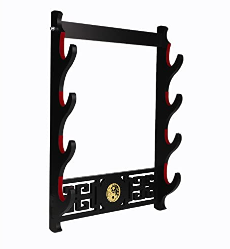 Dfdvye Supporto per spada Katana, supporto da parete a 4 livelli, con icona Tai Chi, in velluto, imbottito, per esporre spade samurai, bacchette, spade laser, Wakizashi