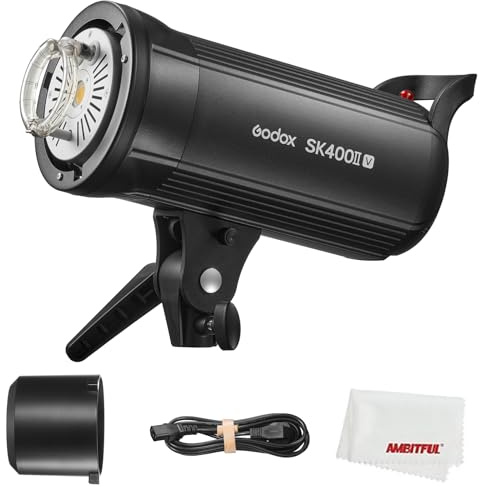 Godox SK400II-V SK400II V 400Ws 5700±200K Strobe Light,Built-in 2.4G Wireless X System Flash Monolight,Clear LCD Panel, with LED Modeling Lamp, Bowens Mount Photo Studio Flashes(SK400IIV)