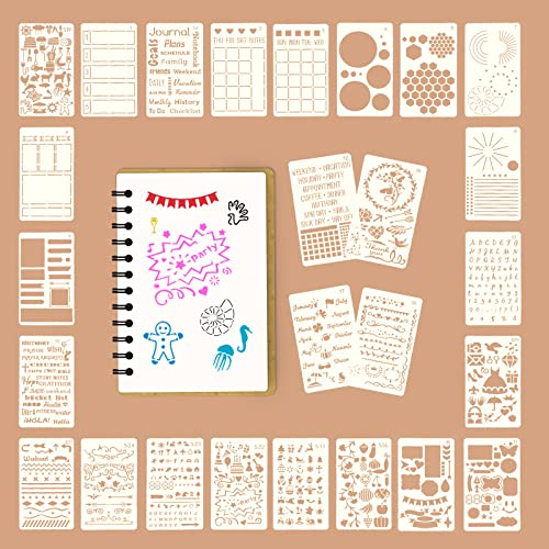 Bullet Journal Schablonen Set Tagebuch Schablonen Malerei Vorlagen für Tagebuch Notizbuch Scrapbooking DIY Geschenkkarten 26 Stück