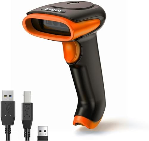 Eyoyo Barcode Scanner 1D 2D QR Handheld, Code Scanner 3 in 1 Verbindungsart Bluetooth 2.4G Wireless USB Kabel, Barcode Leser mit Windows, Android, iOS, Tablets oder Computer(EY-034 Orange)