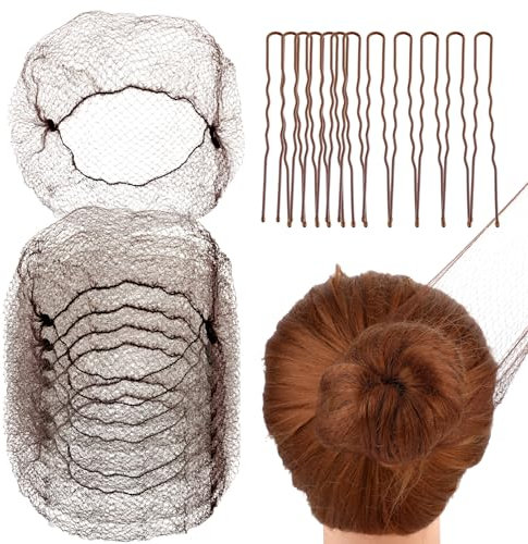 Abeillo Haarnetze für Dutt, 20 Stück Haarnetze Elastisches, 50 cm Ballett Haarnetz, Unsichtbare Haarnetze und 40 U-förmige Haarnadeln, Set für Frauen, Mädchen, Balletttänzer, Krankenschwester (Kaffee)