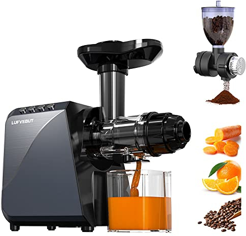 LUFVEBUT Masticating Juicers for Vegetables and Fruit, Cold Press Slow Juicer Machine Celery Carrot Ginger Quiet BPA Free, 250W Electric Coffee Beans Spices Herb Grinder, with Reverse Function