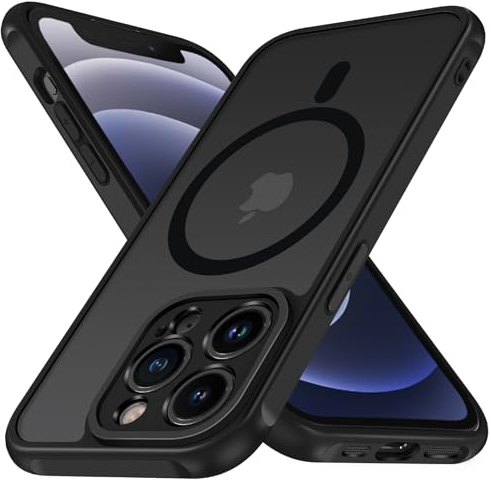 ivoler Coque Magnétique pour iPhone 12 Pro Max 6.7 Pouces, Compatible avec MagSafe, Translucide Mat Arrière Étui de Protection en Silicone Liquide Antichoc, Mince Anti-Rayures Dos Bumper Housse, Noir