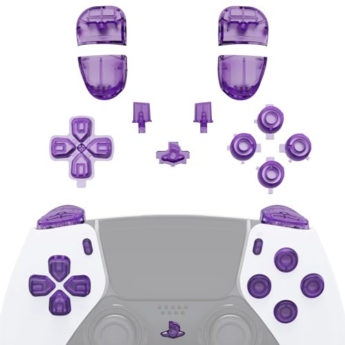 eXtremeRate Full Buttons Set für ps5 Edge Controller,DIY-Ersatz Knöpfe D-Pad/Aktion/Trigger Bumper Buttons/Share/Options/Home Tasten für ps5 Edge(Transparent Lila)-KEIN Controller
