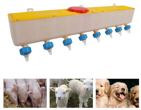 Luqeeg Silicone Lamb Drink Feeder, 10L Wall Mounted Livestock Milk Feeding Bucket with 8 Nipples, Ideal for Nursing Animal Lamb