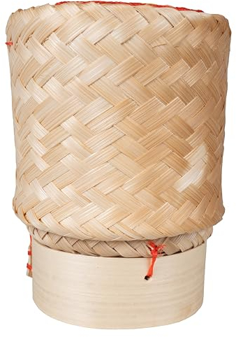 CCcollections Panier de riz gluant traditionnel en bambou fait à la main – Panier de service pour le riz (Single Round)