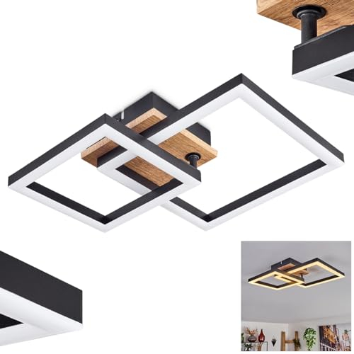 HOFSTEIN LED Deckenleuchte Bealo, moderne Deckenlampe aus Metall/Holz/Kunststoff in Schwarz/Natur/Weiß, eckige Leuchte im skandinavischen Design, 1550 Lumen, 3000 Kelvin, LED 15 Watt