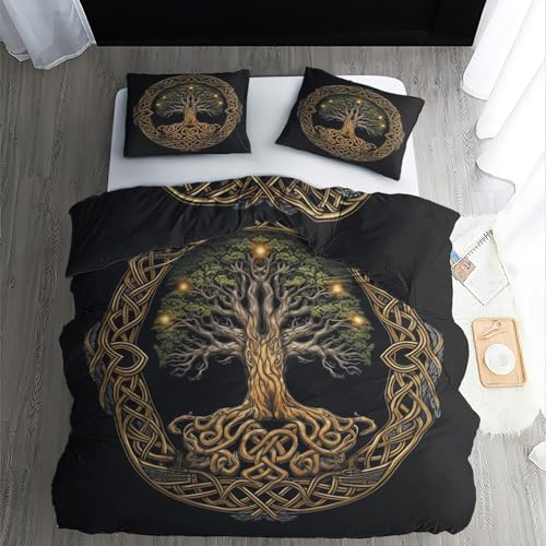 ZDABAOEC Bettwäsche Wikinger 135x200, Viking Baum des Lebens Wendebettwäsche, Weiche Kuschelige Microfaser Bettbezug 2er Set, 1 Kopfkissenbezug 80x80, mit Reißverschluss