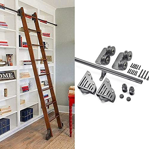 Robustes Hardware-Set für Schiebetüren für Scheunentore, Rollleiter-Hardware-Bibliothek, Schiebeleiter-Hardware-Kit (ohne Leiter), mobile Leiterschiene mit rundem Rohr für Zuhause/Innenraum/Loft (Größ
