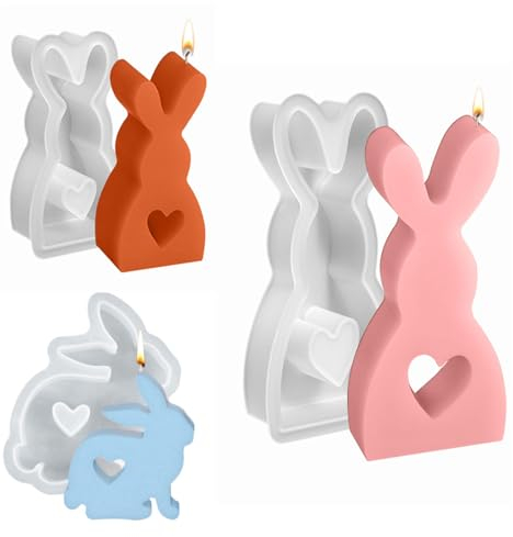 Feliciay 3 Stück Ostern Kaninchen Silikonformen Gießformen,Kerzen Silikonform für Ostern,Silikon Kerzenformen zum Gießen,Silikonformen Gießformen,Silikonform Epoxidharz Formen für Gips Handwerk