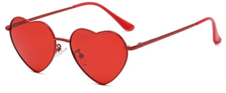 WDZAYXC Polarisierte Herz geformte Sonnenbrille für Damen Vintage Metallrahmen Nette Gläser für Party und Festival (Rot/Rot)