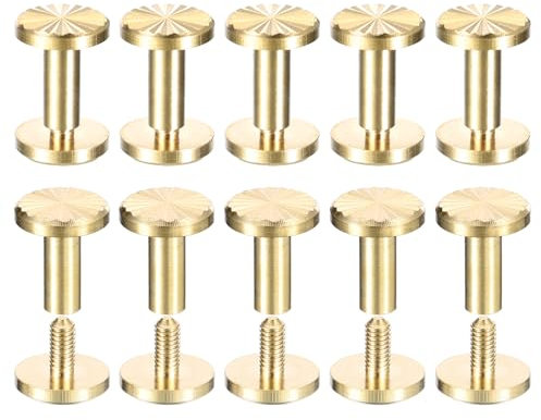 sourcing map Paquete de 10 tornillos Chicago de latón, 4 x 10 x 10 mm, textura de flor, cabeza plana, poste de encuadernación, remaches para manualidades, correa de cinturón de cuero