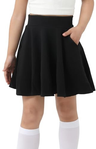 DGSHIRLDJO Röcke für Mädchen,Tennisrock mit Taschen Innenhose, Plissierte Skater Sportrock Kinder Schuluniform Minirock Mädchen 5-14 Jahre(8-10 Jahre,M,schwarz