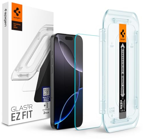 Spigen Glas.tR EZ Fit Anti-Reflex Schutzfolie kompatibel mit iPhone 16 Pro, 2 Stück, Kratzfest, 9H Härte Folie