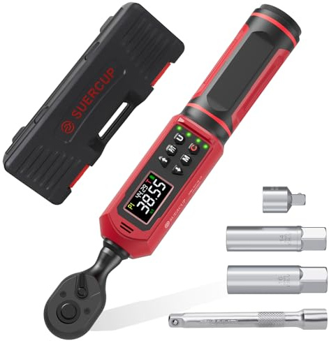 SUERCUP Digitaler Drehmomentschlüssel mit Vibration, Summer, LED-Benachrichtigung und fünf Maßeinheiten, 0,9-60 Nm, ±1% Genauigkeit, digitaler Drehmomentschlüssel mit Vibration, Summer