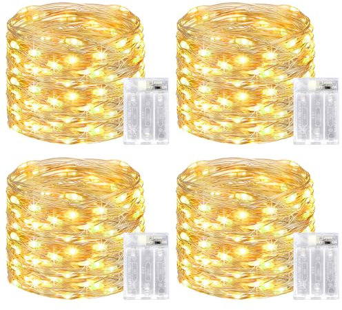 btfarm 4 Pack Fairy Lights Battery Operated with Timer, 12M 120LED Battery Fairy String Lights, Waterproof Copper Wire Christmas Decor Battery Powered Indoor for Garden Tree Wedding Bedroom