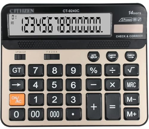 OZLMBERN Calculadora de Doble Potencia, Ordenador de Pantalla Grande de 14 bits, calculadora de Oficina de Contabilidad financiera Multifuncional Solar