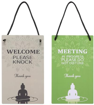 PATIKIL Riunione Corso per Favore Non Disturbare Cartello Porta PVC Bifacciale Benvenuto per Favore Bussare Porta Cartello Decorazione Ufficio Riunione Registrazione Verde Bianco 10 x 5