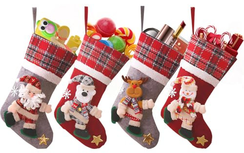 Lonsien Nikolausstrumpf groß 4 STK Weihnachtsstrumpf Geschenkbeutel Nikolausstiefel Personalisiert Weihnachtssocken zum Befüllen zum Aufhängen für Weihnachten Kamin, Schaufenster