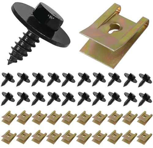 MIKKUPPA 20 Sätze Blechmutter Schraubenmutter Clips Set | 40 Stück Feder Blechnmutter und U Typ Karosserieschrauben, Kotflügelclip Blechmuttern Auto Befestigung Clips Satz
