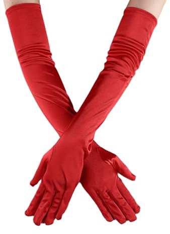 Long Gloves,Evening Gloves,Satin Gloves,Stretchy Elbow Length Sexy Gloves Fancy Dress Elbow Satin Gloves Evening Gloves for Women,for Costume 1920s Style Evening Opera Bridal Party Wedding Prom(Red)