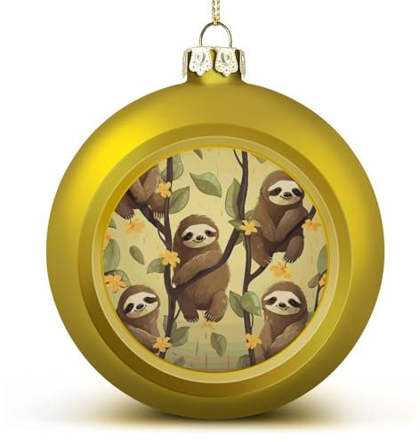 6 cm große Weihnachtskugel-Ornamente, niedliche Cartoon-Faultiere_78817667 Druck, goldener Kunststoff, bruchsichere Weihnachtskugeln, Dekoration, hängende Weihnachtskugeln für Weihnachtsbaumschmuck,