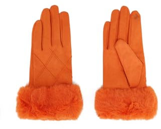 QUEEN HELENA Winterhandschuhe aus Wildleder mit weichem Fell, warm, elegant, für Damen G03-1, Orange, Einheitsgröße