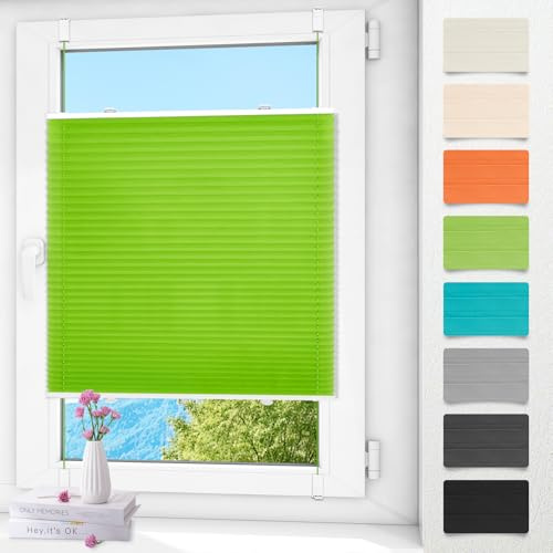 Plissee ohne Bohren klemmfix Grün 35x120cm Plisseerollo mit Klemmträger Blickdicht easyfix Jalousie Rollo für Fenster und Tür
