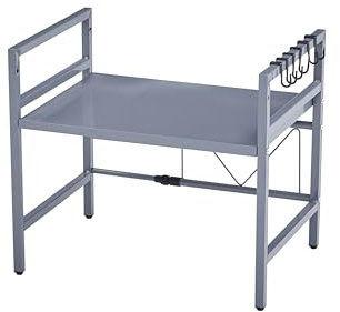 Homullel Expandable Microwave Oven Shelf Unit, Kitchen Countertop Microwave Stand with Shelves, Adjustable Kitchen Counter Rack Small Storage Shelving Unit, Desktop Printer Stand (Grey, 1-Tier)