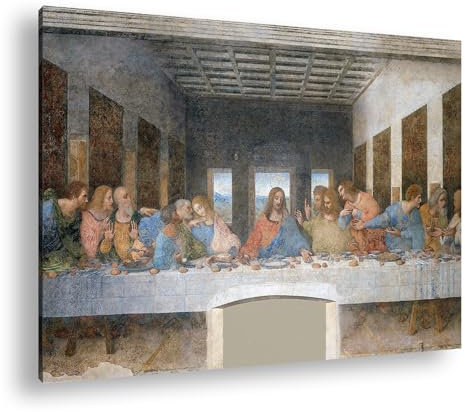 deyoli Leinwandbild Leonardo da Vinci - Das letzte Abendmahl Format: 70x50cm XXL Kunstdruck Bild auf Holzrahmen/Wandbild/Wohnzimmer Dekoration