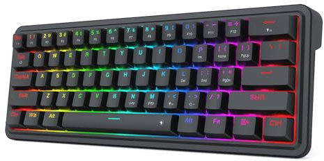 Redragon K722 Teclado RGB para juegos con 60% de junta cableada, teclado mecánico compacto de intercambio en caliente de 61 teclas con enchufe de modificación libre, amortiguación de ruido de 3 capas,