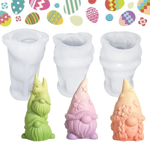 YELYTR 3 Stück 3D Osterwichtel Giessform Silikon, Zwerg Silikonformen Gießformen Ostern, für Gießen DIY Frühlingsdeko, Weihnachts, Halloween Geschenkdekoration (A)
