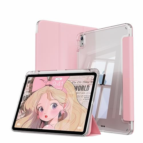 ZOYU Hülle für iPad Air 11 Zoll M3 2025 / M2 2024, iPad Air 5./4. Generation 10.9 Zoll, Klare transparente Rückschale Mit Stoßfester Abdeckung, Auto Sleep/Wake, Rosa