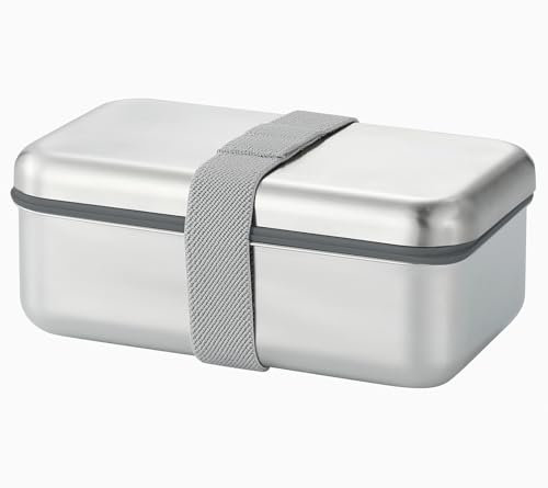 GRFELI Edelstahl Bento Box,Mikrowellengeeignet, Auslaufsicher, Lunchbox mit Unterteilungen, Japanische Brotdose, Metall -Mittagessen -Behälter ，Spülmaschinenfest -800ml (Silver)