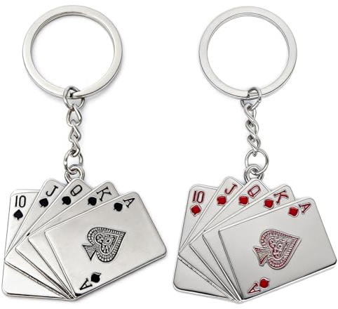 Moydolo 2 Stück Niedlicher Metall Poker Pokerkarten Schlüsselanhänger Spielkarten Anhänger Geschenke für Tasche und Geldbörse