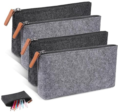 FUSHENGCHUANG 4 Stück Filz Mäppchen 21×11cm, Federmäppchen mit Reißverschluss, Kosmetiktasche Filz, Multifunktions Briefpapier Beutel für Stifte Bleistifte Leuchtmarker
