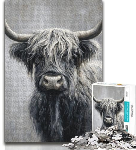 Puzzles für Erwachsene Schwarz-Weiß-Yak-Puzzles für Teenager 1000 Teile Entspannungsspiele ganze Familie (26x38cm)