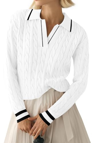 LACOZY Cable Knitted Pullover Casual Soft Blouse Jumper Long Sleeve Lapel Women's Sweaters Fall Winter V Neck Top