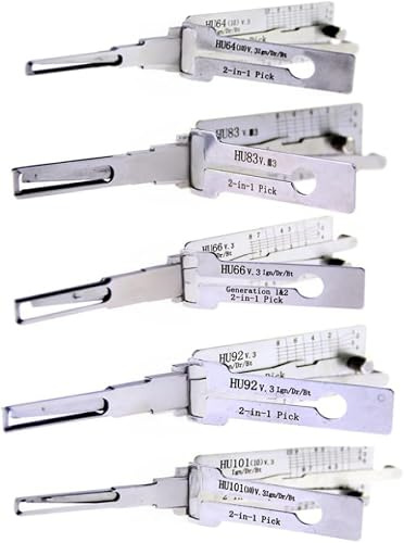 QiDAi LiShi Ensemble de crochetage de lecture, Kit de 5 pièces 2-en-1 Outils de crochetage de serrure de voiture, HU66 HU92 HU83 HU64 HU101 Outils LiShi pour serrurier, ouvrier automobile, ouvrez