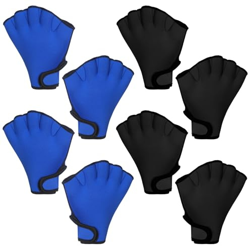 Eurzom 4 Pairs Swimming Gloves Water Aerobics Webbed Aquatic Fitness Training Swim Gloves for Men Women Water Resistance Training Mittens Poll Exercise Swimming Diving Mittens with Wrist Strap